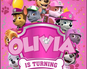 Pink Paw Patrol Birthday Invitation | kids Party Invite | Editable Digital Template | pink Birthday Invitation | girls birthday invite |