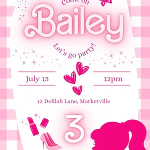 Invitación de cumpleaños de Barbie / Invitación para fiesta de muñecas / Plantilla digital editable / Invitación de cumpleaños de niñas / Cumpleaños rosa / Barbie rosa