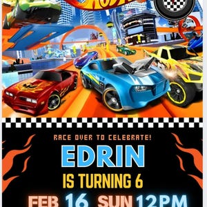Hot Wheels Geburtstagseinladung | Rennauto-Party einladen | Bearbeitbare digitale Vorlage | Jungen-Geburtstags-Einladung