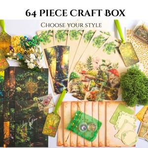 May include: A 64-piece craft box with assorted supplies. Features decorative papers, tags, and embellishments with nature-themed illustrations. The text "CHOOSE YOUR STYLE" is visible.