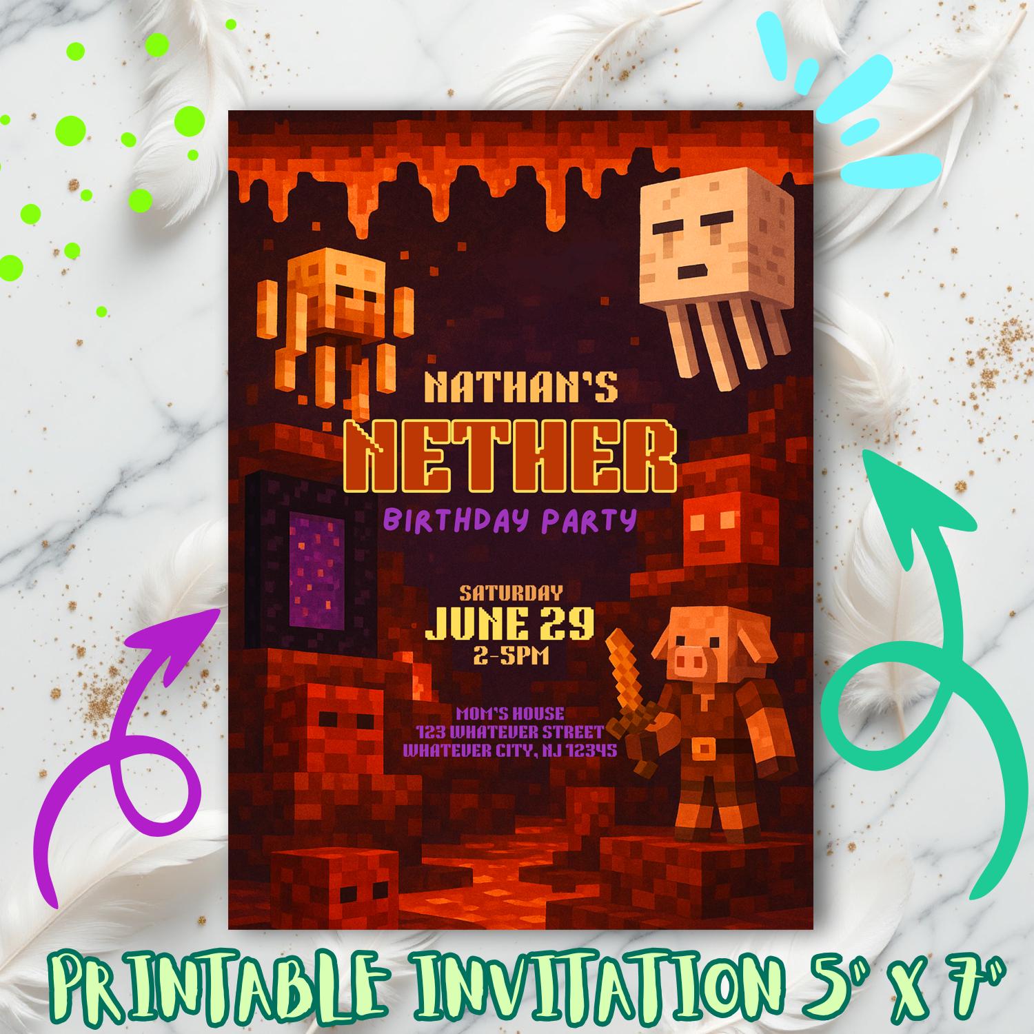 Editable Minecraft Nether Birthday Invitation, Minecrafter Digital ...