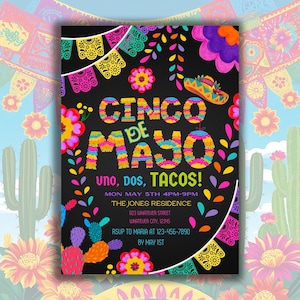 Invitation numérique CINCO de MAYO, modèle de toile modifiable avec tout le texte, tout âge, invitation de fête pour adultes et enfants, imprimable bricolage ou Evite