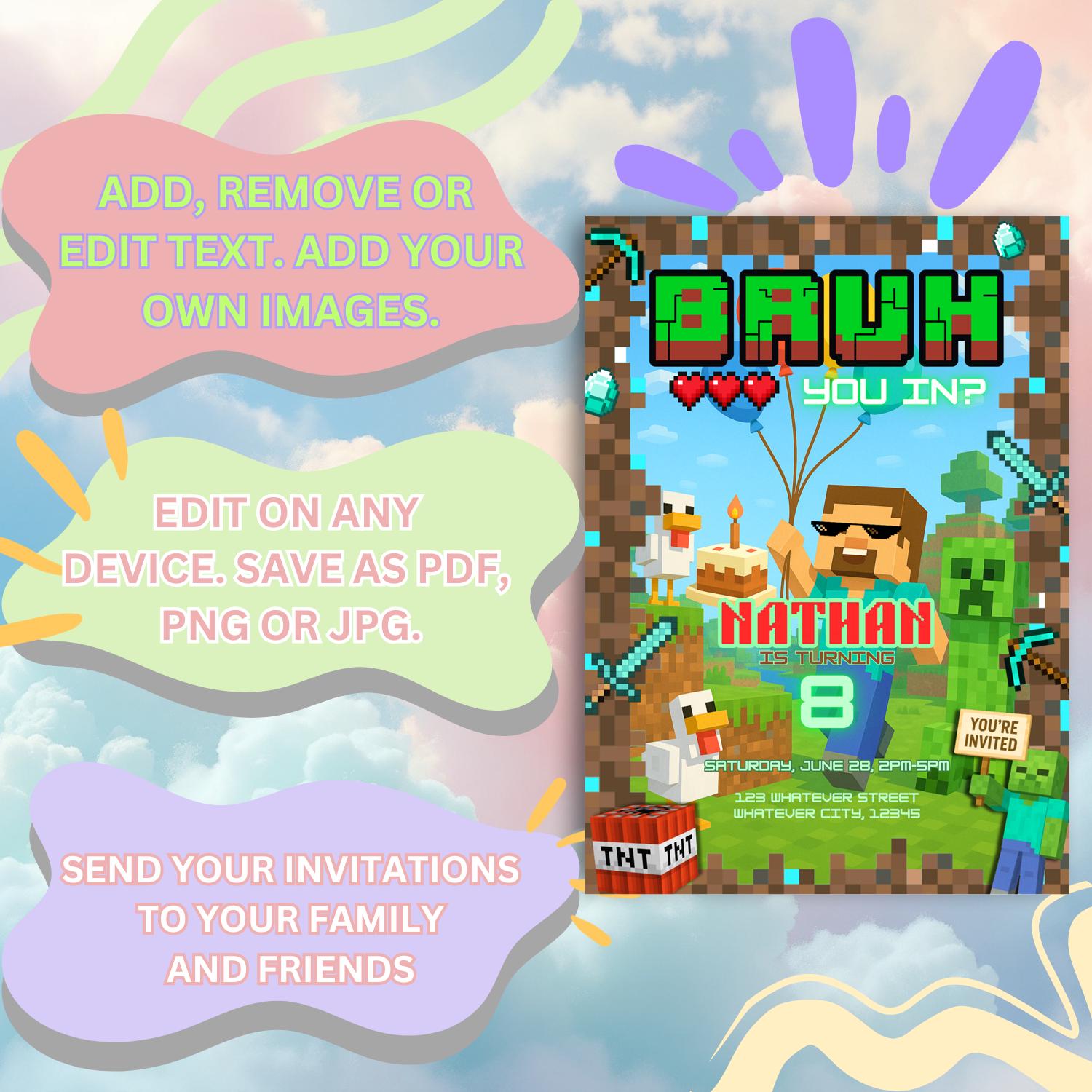 Editable Minecraft Invite with Characters