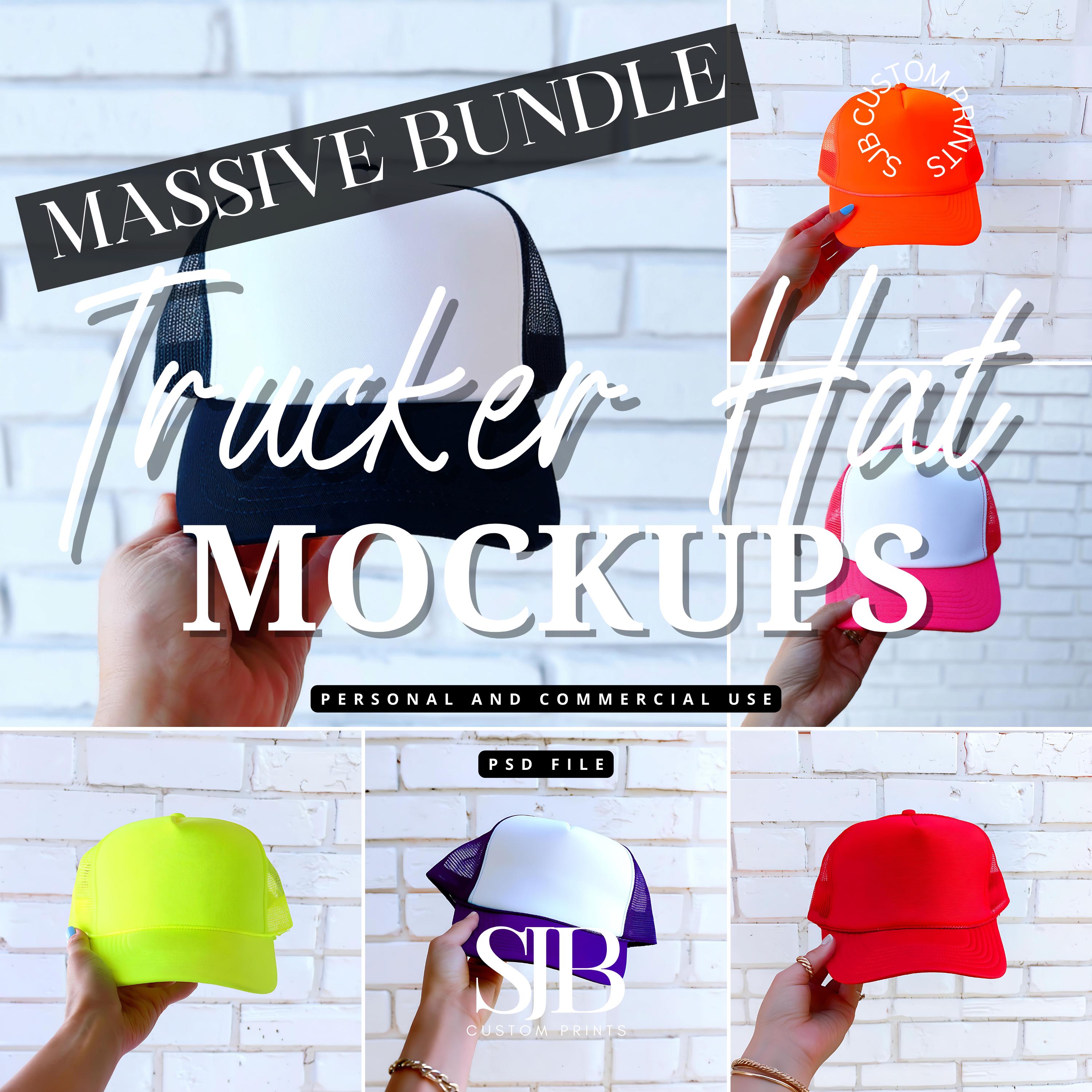 Foam Trucker Hat Mockup – PSD Mockup for Custom Hat Designs, 5 Panel Mesh Hat Mockup, Editable Photoshop File, Snapback Hat Template