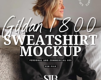 Gildan 18000 PSD Mockup, Sweatshirt G180, Crewneck Mock-up, Model Mockup, Neutral Casual Simple Oversized Gildan 18000, Photoshop Mockup