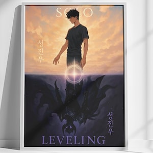 Solo Leveling Poster | Sung Jin-Woo Wand Kunst | Anime Poster | Light & Shadow Manhwa Druck im Anime Stil