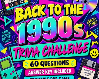 90er-Jahre-Quiz zum Ausdrucken | 60 Multiple-Choice-Fragen | 90er-Jahre-Party-Quiz (PDF)