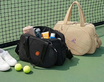 Custom Tennis Bag with Shoe Compartment, Personalized Tennis Racket Bag for Women & Men, Waterproof Tennis Tote, Tennis Gift for Her/Him