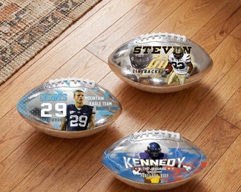 Unique Custom Metallic Football - Gold & Silver Personalized Photo Football - Team Logo and Player Portrait Ball - Custom Sports Memorabilia