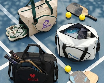 Personalized Pickleball Bag, Water-Repellent Racket Tote, Shoe Compartment Duffel