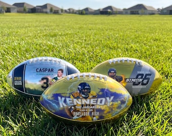 Personalized Photo Football Gift - Custom Name & Number Soccer Ball - High School Sports Graduation Souvenir - Gold Silver Keepsake Trophy