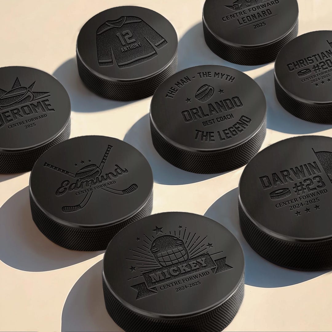 Puck Features Personalized Laser Engraved Hockey Puck, Custom Name and Team Logo, One ...