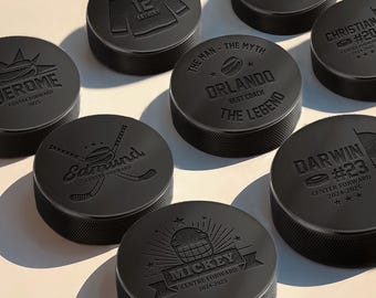 Disco de hockey personalizado grabado con láser, nombre personalizado y logotipo del equipo, regalo único para atletas, trofeo de torneo coleccionable