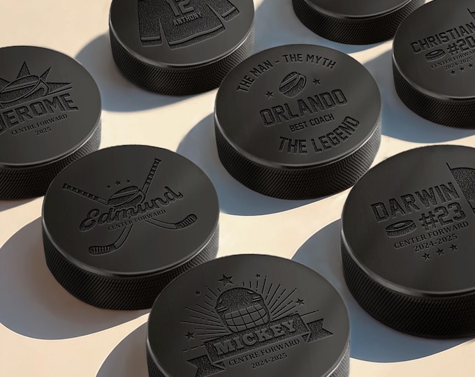Personalized laser engraved hockey puck, Custom name and team logo, One-of-a-kind athlete gift, Tournament trophy collectible