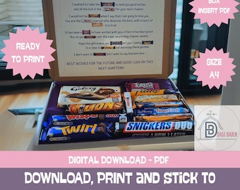 Chocolate Treat Box Insert: Leaving Gift Poem (A4 PDF Digital Download Print at Home)