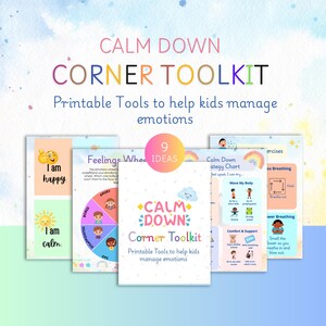 Calm Down Corner afdrukbare bundel voor kinderen | Strategiekaart, gevoelswiel, ademhalingsoefeningen, kaarten met positieve bevestiging | SEL-toolkit