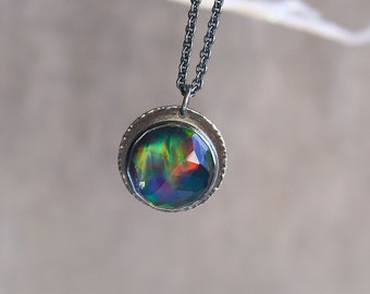 Aurora Opal Necklace, Rainbow Opal Necklace, Himalayan Crystal Necklace, Fire Opal Sterling Silver Necklace, Boho Jewelry, Mother's Day Gift