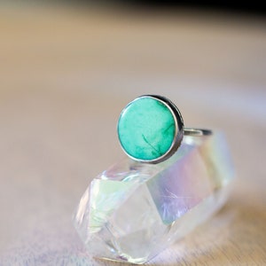 Variscite Ring, Sterling Silver Stacking Ring, Stackable Rings, Layering Rings - Boho Mixed Metal Jewelry - Size 7