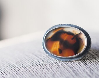 Montana Agate Ring in Sterling Silver, Moss Agate Ring, Dendritic Agate Ring - Collector Stone - Through the Looking Glass - Size 7.5