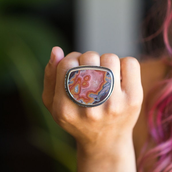 Dryhead Agate Ring, Sterling Silver Cocktail Ring - Collector Stone - Size 7.5 - The Road Less Traveled