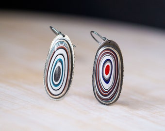 Fordite Earrings, Sterling Silver Statement Earrings, Hydrostream Speed Boat Factory 1970s Fordite, Mismatched Earrings