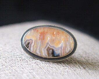 Agua Nueva Agate Ring, Sterling Silver Cocktail Ring - Size 6.5 - Collector Stone - Boho Jewelry, Plume Agate