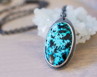 Chrysocolla Necklace, Sterling Silver Statement Necklace - Collector Stone - Lightness of Being
