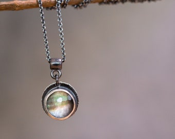 Black Mother of Pearl Necklace, Rose Cut Himalayan Quartz Sterling Silver Layering Necklace, Himalayan Crystal - LAST ONE