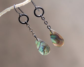 Abalone Shell Earrings, Himalayan Quartz Sterling Silver Statement Earrings, Boho Jewelry - Mother's Day Gift