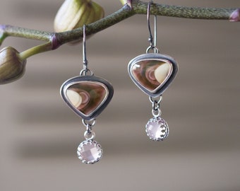 Royal Imperial Jasper Sterling Silver Statement Earrings, Rose Quartz Earrings, Boho Jewelry - Collector Stone
