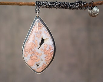 Cotton Candy Agate Necklace, Sterling Silver Statement Necklace - Collector Stone