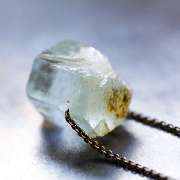 Raw Aquamarine Crystal Necklace, Large Aquamarine Crystal - Collector Stone - Blue Aquamarine Specimen Necklace - Lightness of Being