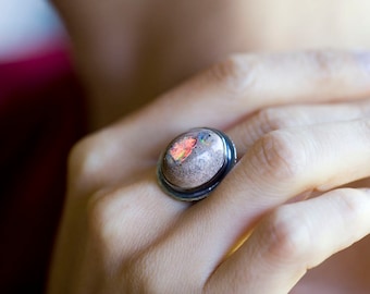 Mexican Fire Opal Ring, Boulder Opal Ring, Raw Opal Ring, Boho Jewelry - Size 5.75