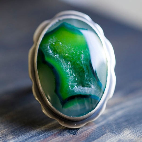 Emerald Green Drusy Sterling Silver Ring - Cloths of Heaven