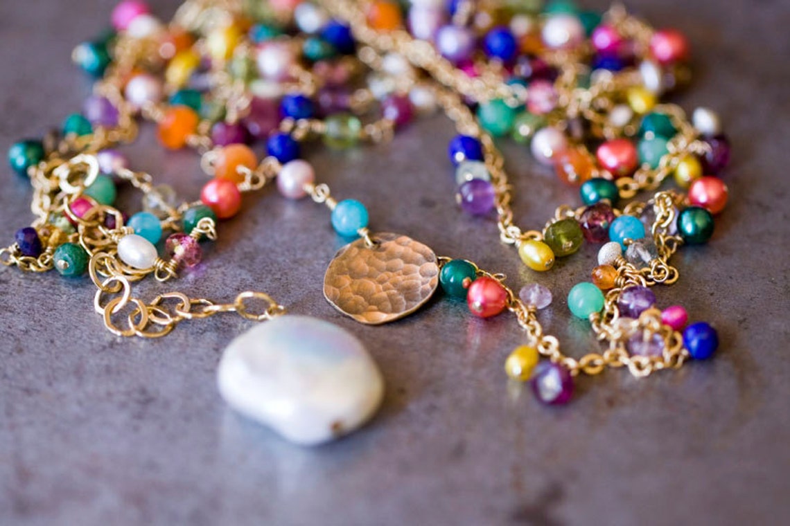 Collier de pierres précieuses multicolores perle baroque Etsy