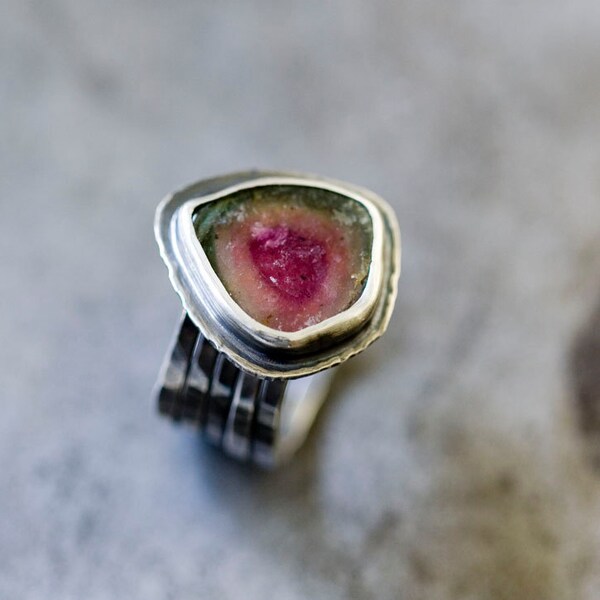 RESERVED Watermelon Tourmaline Sterling Silver Ring - Origins - Size 8.5