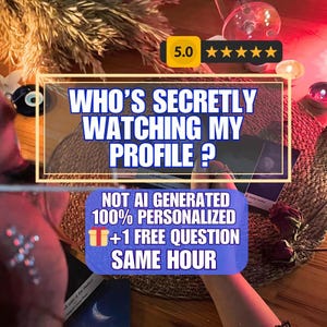 Puede incluir: Imagen con texto que dice "WHO'S SECRETLY WATCHING MY PROFILE ?" y "NOT AI GENERATED 100% PERSONALIZED +1 FREE QUESTION SAME HOUR". La imagen tiene una calificación de 5.0 estrellas.