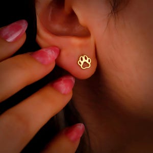 Gold Dog Paw Stud Earrings: Sterling Silver Pet Jewelry