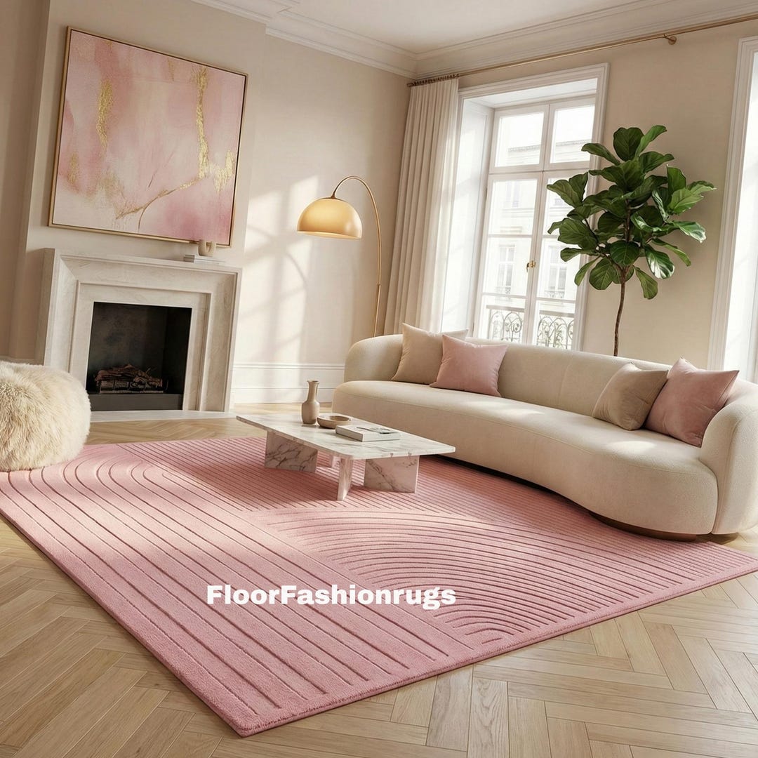 Pink Modern Minimalist Textured Rug | Abstract Line Art Area Rug ...