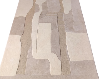 Handmade Textured Abstract Rug: New Zealand Wool & Viscose Blend