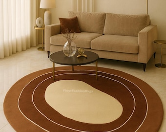 Abstract Tufted Round Rug: Earth Tone Boho Decor