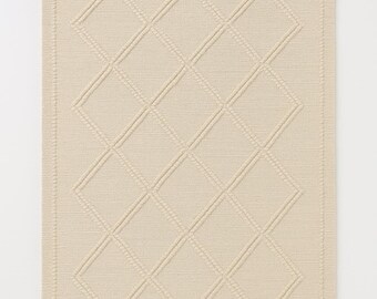 Tapis tissé main en laine crème : glands géométriques, tapis bohème minimaliste à tissage plat
