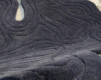 Modern Black Abstract Tufted Rug – Organic Wavy Shape Carpet, Contemporary Minimalist Art Rug for Living Room & Bedroom Decor