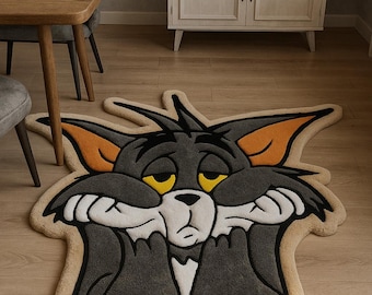 Alfombra de mechones Sad Tom / Arte de suelo inspirado en dibujos animados icónicos para espacios atrevidos y divertidos