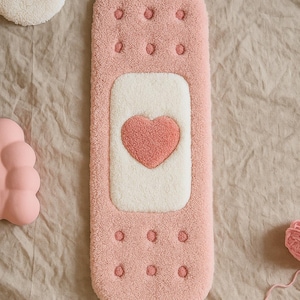 Handmade Bandage Heart Rug: Kawaii Plush Decor for Kids