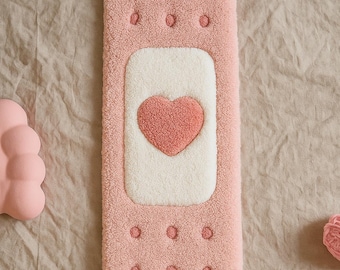 Handmade Bandage Heart Rug: Kawaii Plush Decor for Kids
