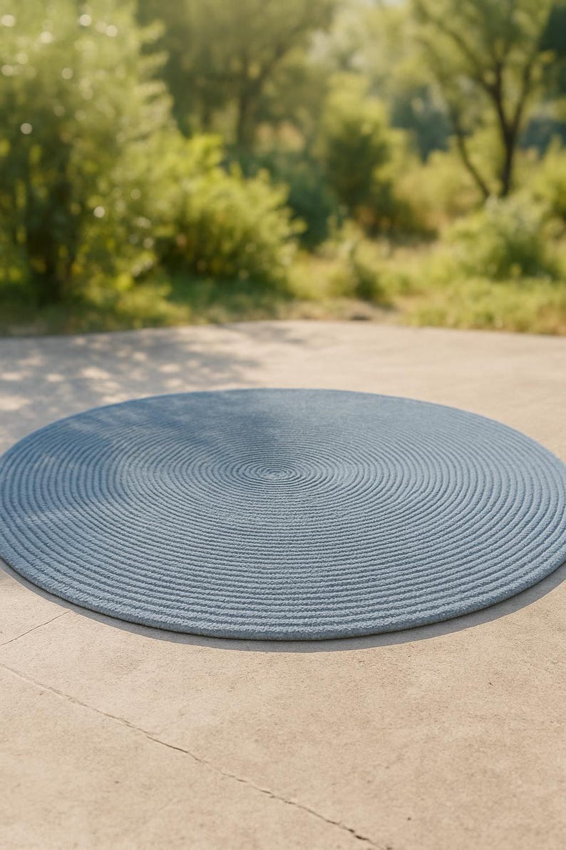 Elegant Soft Blue Round Rug — Handcrafted Braided Carpet, New Zealand ...