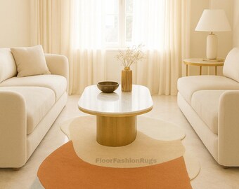 Abstract Tufted Area Rug: Beige, Terracotta & Cream - Organic Shape