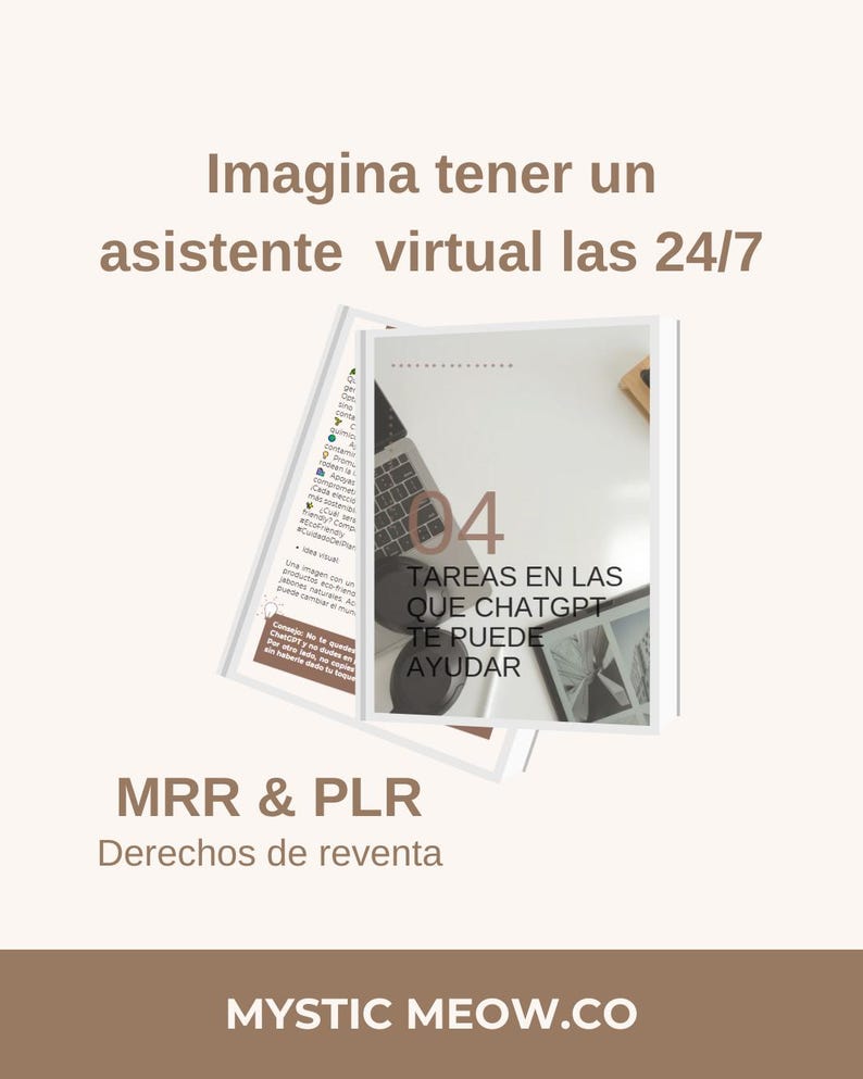 Easy ChatGPT guide for female entrepreneurs in Spanish; ChatGPT for digital business; MRR-PLR resale rights; AI image 5