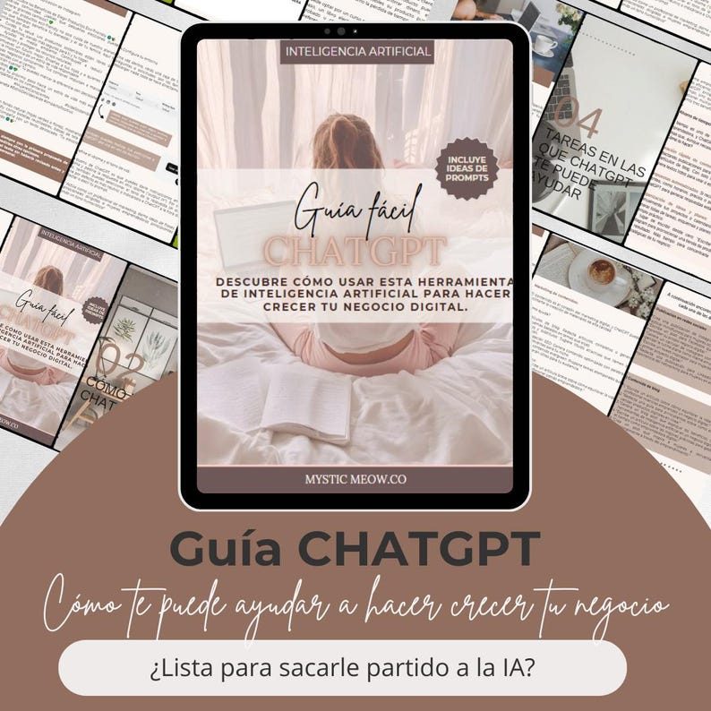 Easy ChatGPT guide for female entrepreneurs in Spanish; ChatGPT for digital business; MRR-PLR resale rights; AI image 3
